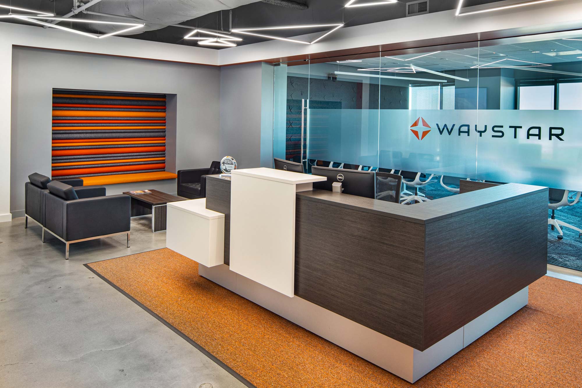 Geometric linear lighting installed at Waystar