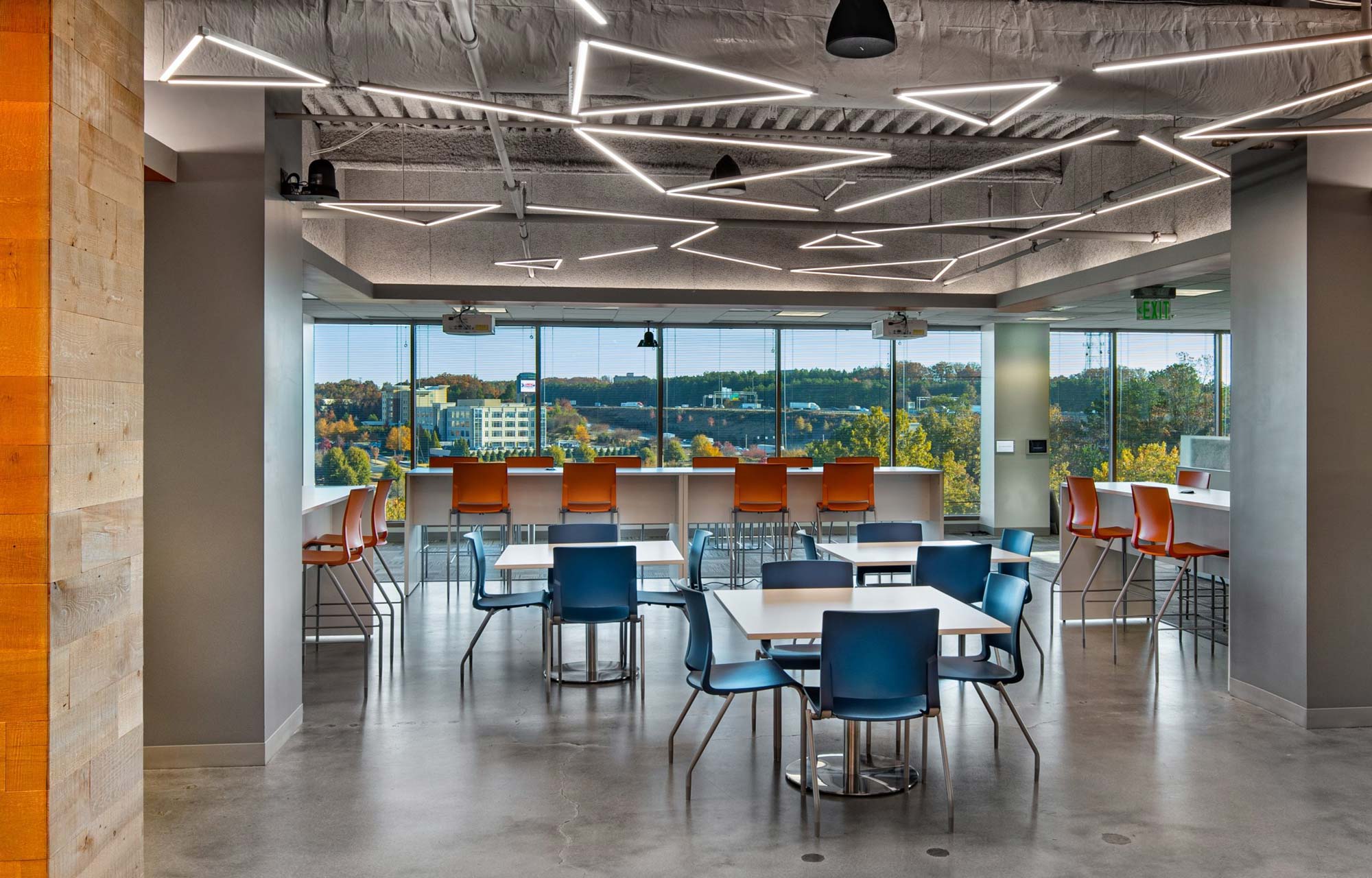 Geometric linear lighting installed at Waystar