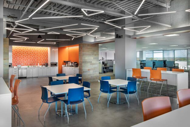 Geometric linear lighting installed at Waystar