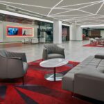Geometric linear lighting installed at a Delta Airlines office